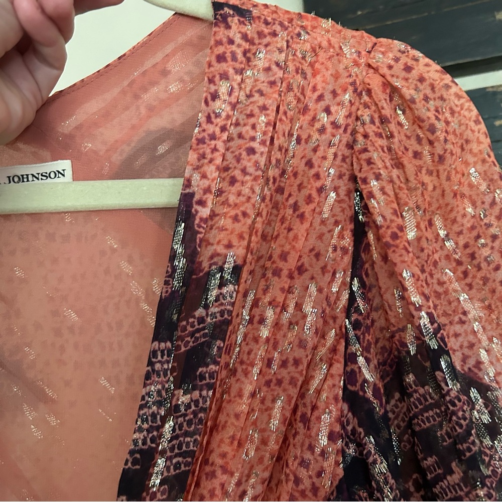 Ulla Johnson Noemi Coral and Metallic Silk Mini Dress - Picture 8 of 14